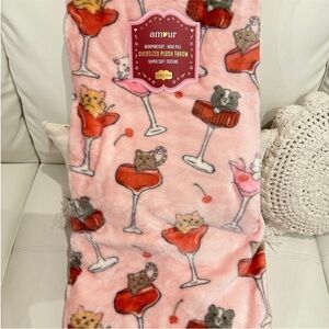 Donuts & Dot Valentines Pink Cat Croissants & Bows Oversize Plush Throw.